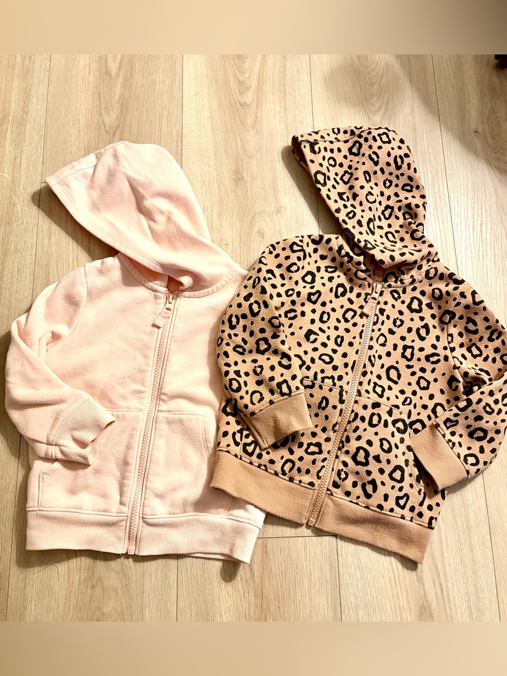 Cat & Jack Pink Hoodie and Tan Leopard Zip-Up Hoodies
